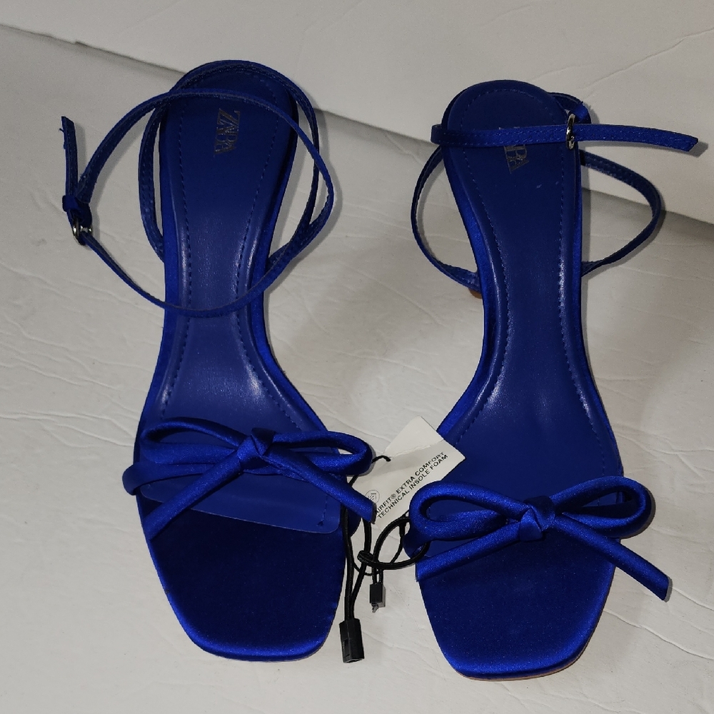 Zara Women's Vibrant Blue Satin Bow Sandals